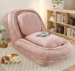Upholstered Human Dog Bed for Adult & Pets, Convertible Lazy Sofa Bed with 5 Adjustable Position, Comfy Tatami Bean Bag Lounge Chair
