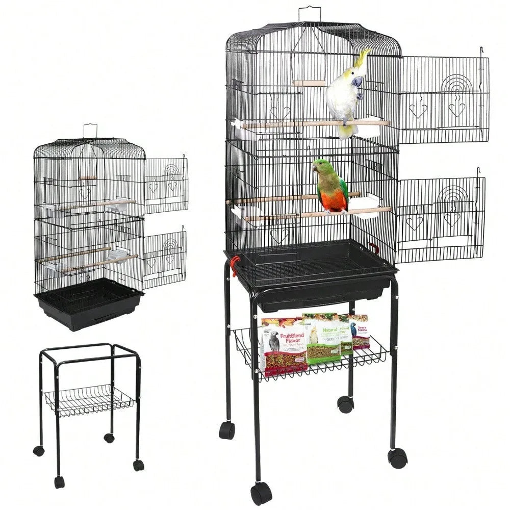 59''H Bird Cage Cockatiel Parakeet Finch Canary Home with Stand & Tray