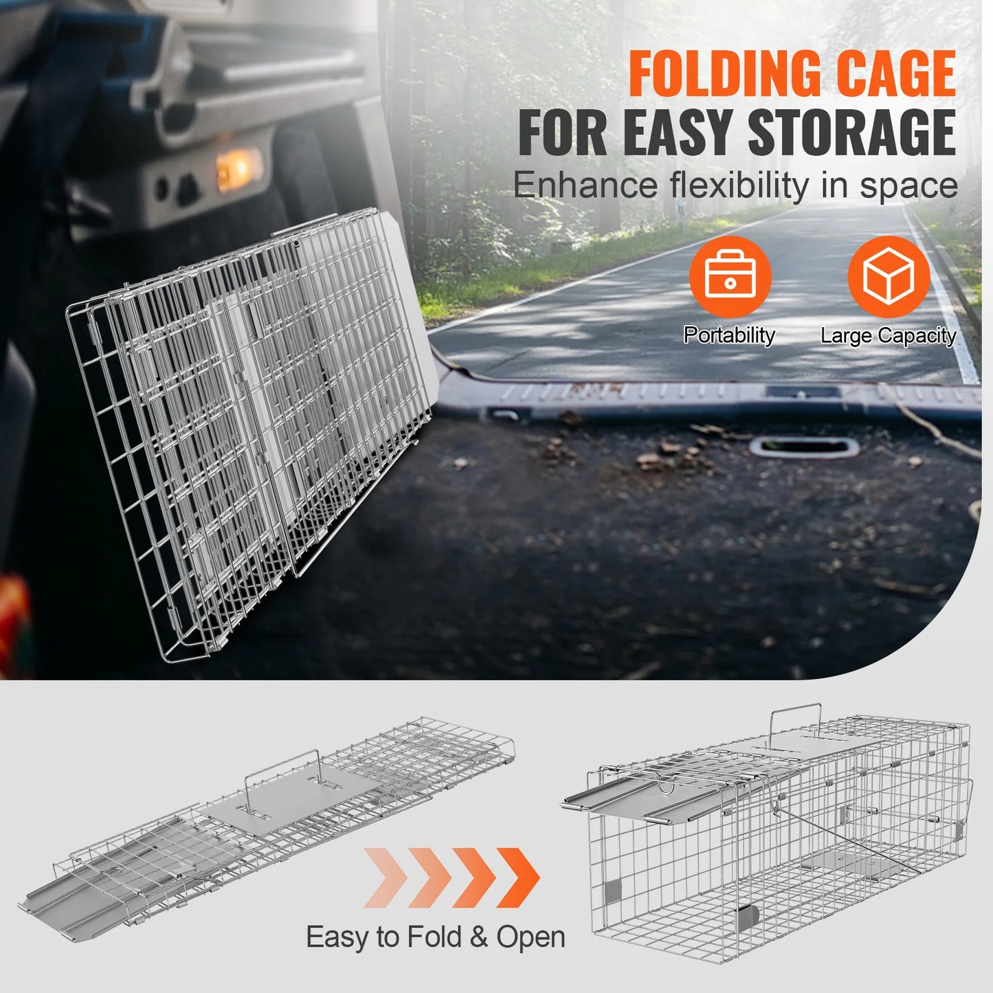 Live Animal Cage Trap Humane Cat Rodent Control Folding with Handle for Rabbits Stray Cats Squirrels Raccoons Groundhogs