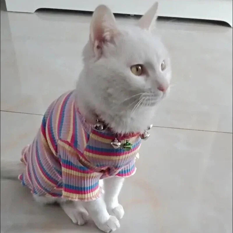 Spring Cotton Pet Cat Clothes for Cats Clothing Sweet Stripe Sphynx Cat Vest Shirt Hairless Cats