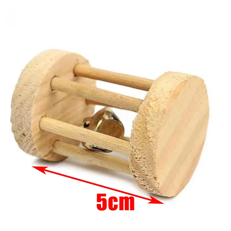 Guinea Pig Rabbit Hamster Small Animal Play Pet Roller Toys Natural Wooden Pine Dumbbells Unicycle Bell Chew Chewing Braided Ball