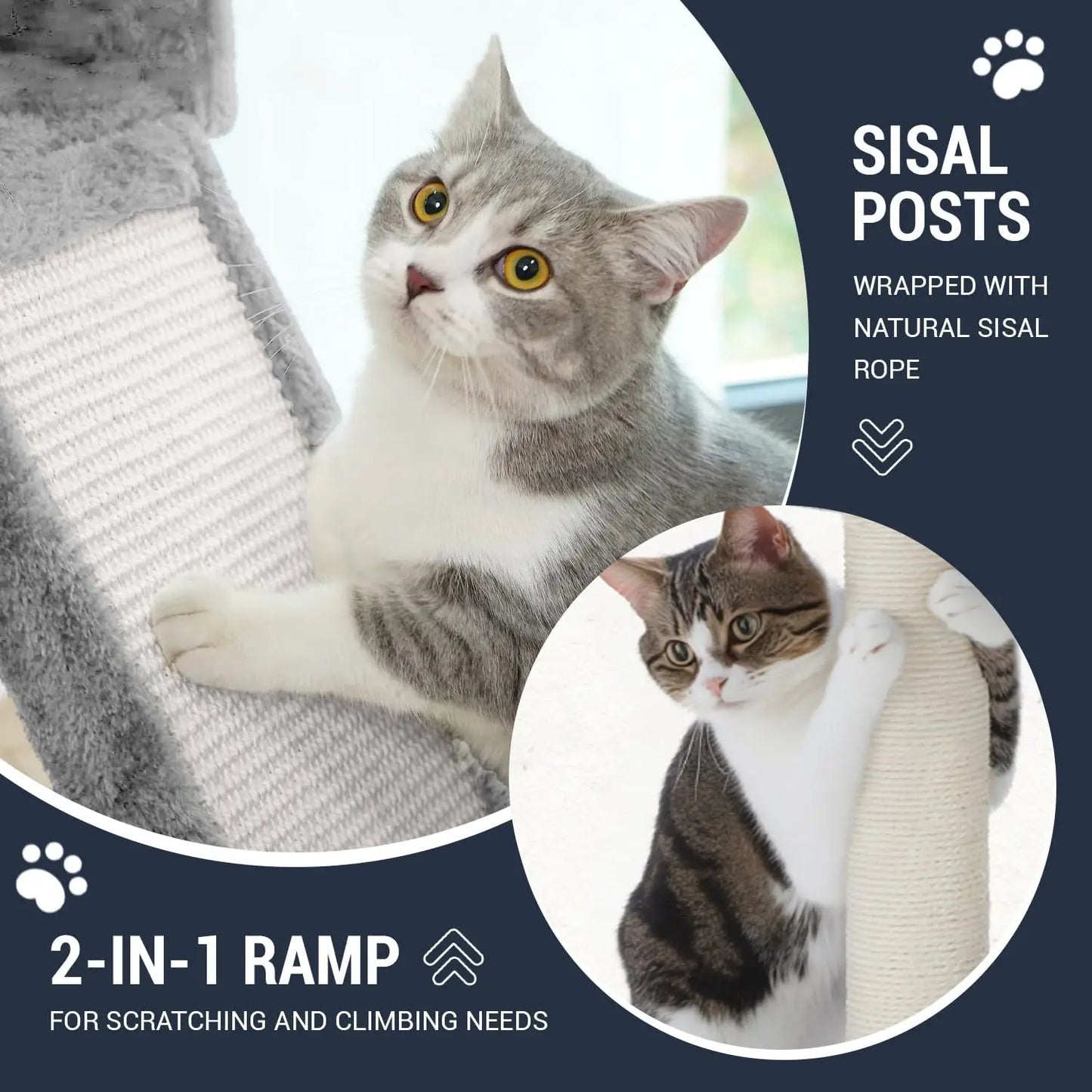 68-Inch Multi-Level Cat Tree House with Condo, Scratching Posts, and Towers for Large Cats - Light Grey