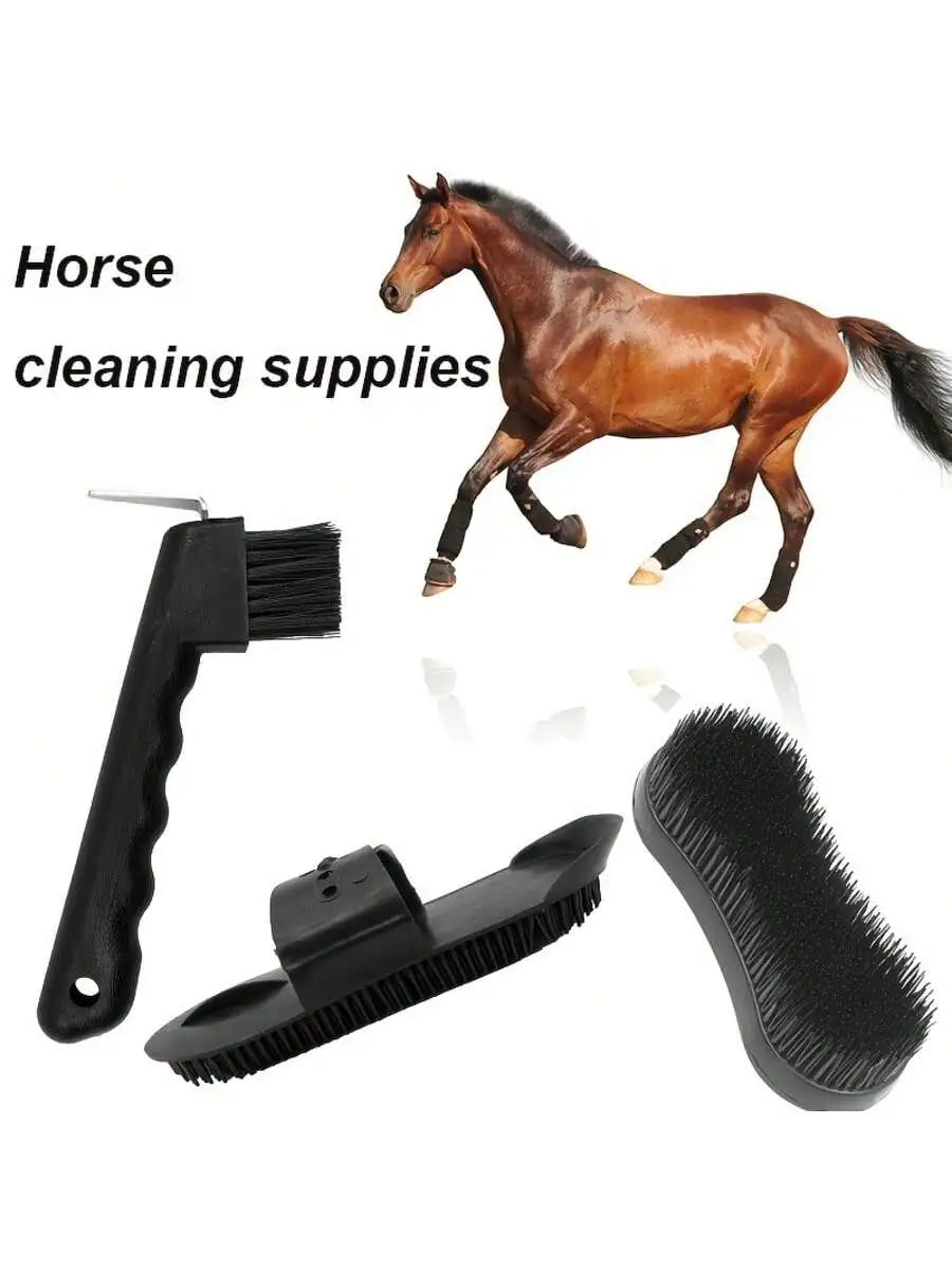 5-Piece Horse Grooming Kit Complete Stable Care Set - Plastic Curry Comb Body Brush Hoof Pick And More for Horses Ponies