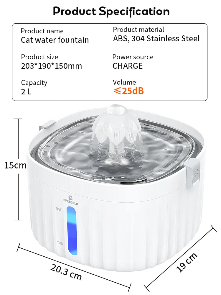 Cat Water Fountain Automatic Pet Water Dispenser for Cats Dogs with Stainless Steel Tray 6-level Filtering System fp10