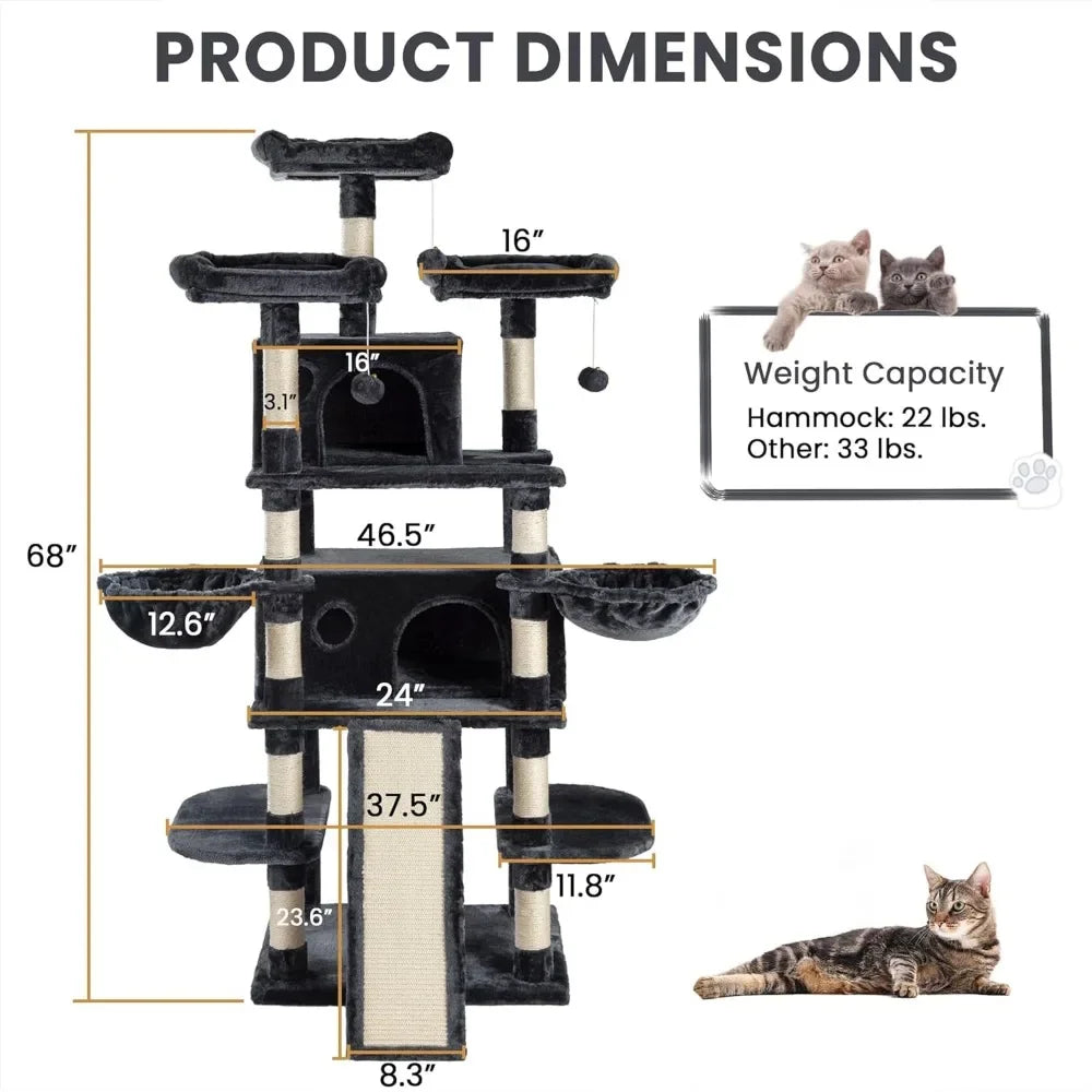 68 Inches Cat Tower Multi-Level Large Cat Tree for Large Kitties/Big Cat Tower with Condo/Cozy Plush Pussycat Perches