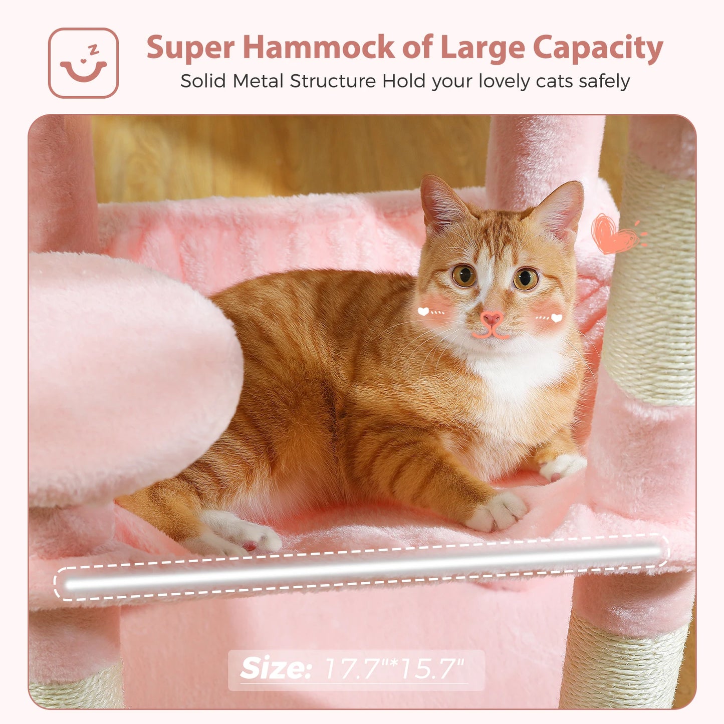 Cat Tree for Indoor Cats, 5-Level Cat Tower for Large Cats with Metal Frame Large Hammock Cat Condo with Big Top Perch