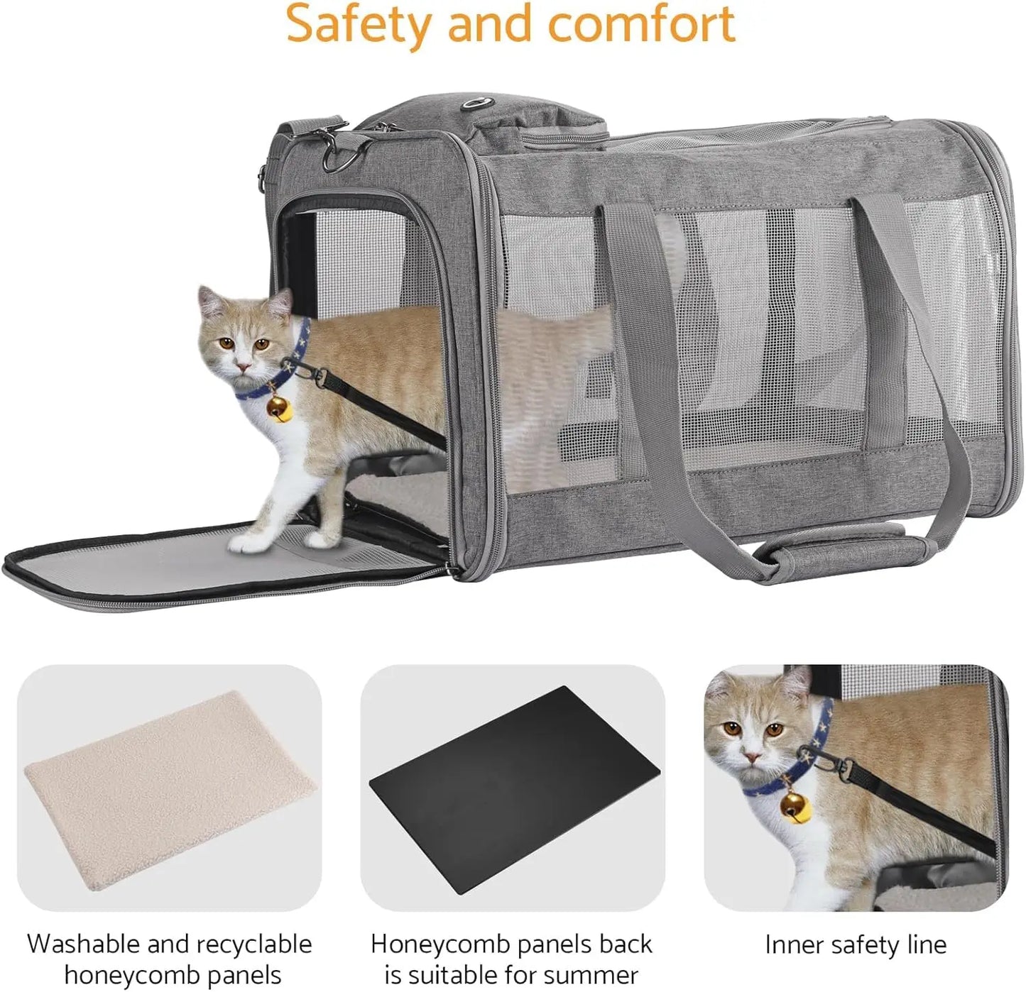 Dog Carrier, Cat Carrier Airline Approved Soft Pet Carrier with Breathable Honeycomb Board, Removable Support Board for Car,