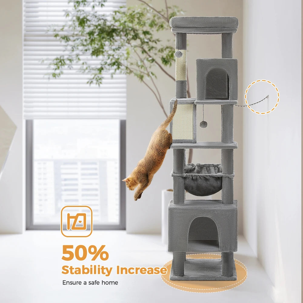 Large Cat Tree Tower Home Furniture Cat Tower Pets Hammock Sisal Cat Scratching Post Climbing Frame Spacious Perch