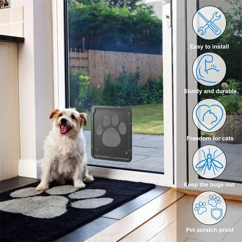 4-Way Lockable Plastic Pet Big Dog Cat Door for Screen Window Safety Flap Gates Pet Tunnel Dog Fence Free Access Door for Home