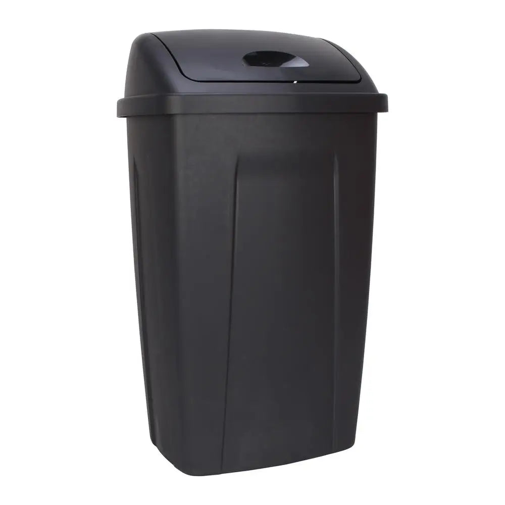 13 Gallon Swing Top Plastic Kitchen Garbage Can Black Indoor Trash Bin Dual Lid Decorative 12.5x16.35x28.23
