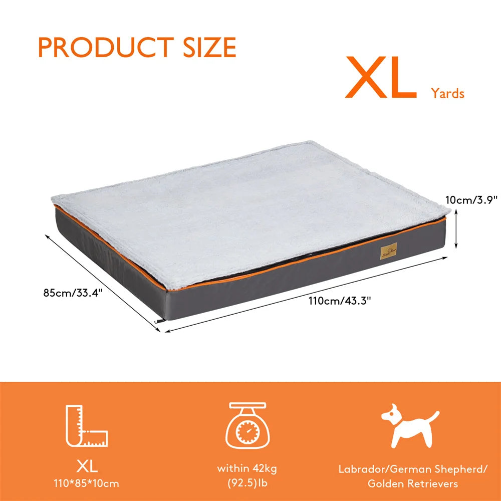 Premium Large Orthopedic Memory Foam Dog Bed Waterproof Pet Jumbo Mattress with Orange Trim Washable Water Resistant