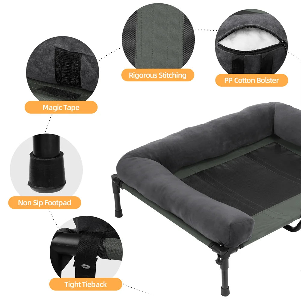 XXL XL Large Dog Bed Outdoor Raised Dog Bed with Cooling Breathable Mat and Soft Plush Mat Pet Puppy Camping Cot for Home Garden Indoor
