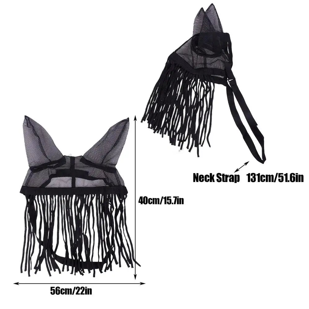 Horse Fly Cover With Ear Mesh Adjustable Horse Supplies With Tassels UV Shield Equestrian Equipment