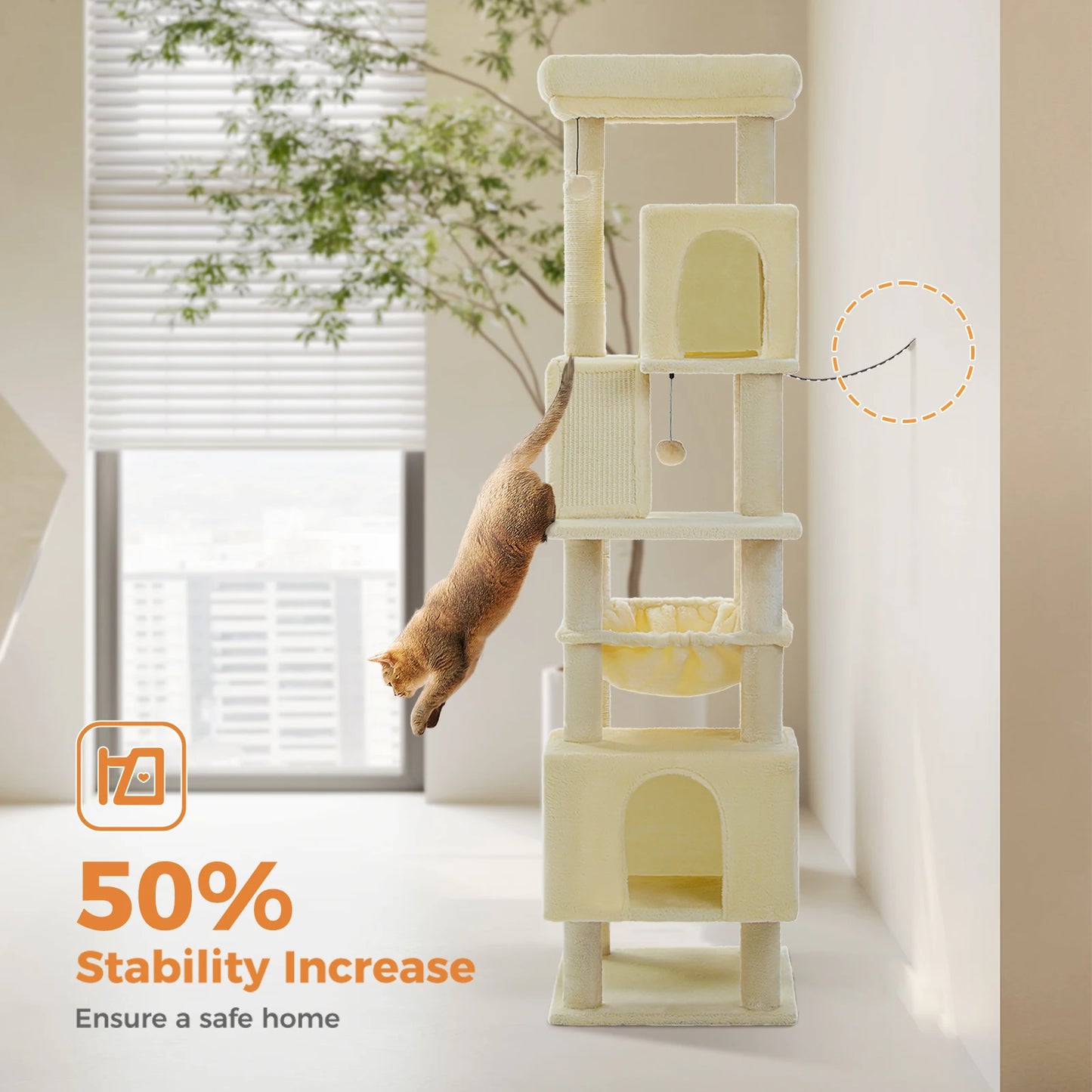 Large Cat Tree Tower Home Furniture Cat Tower Pets Hammock Sisal Cat Scratching Post Climbing Frame Spacious Perch