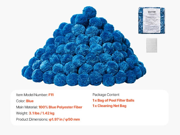 Pool Filter Balls 1.5 lbs-4.6 lbs Reusable Blue / White Polyester Fiber Filter Media with Wash Bag, for Pool Aquarium Tank