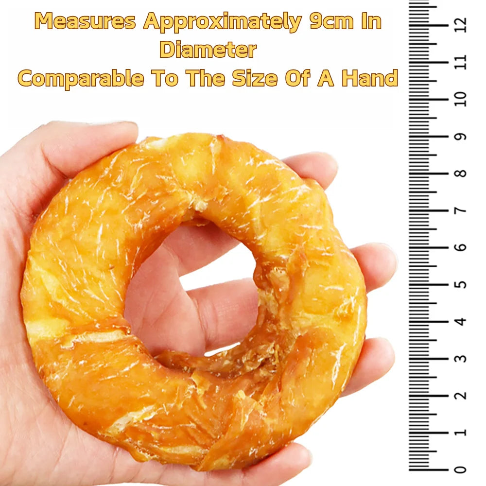 5.29oz/10.58(150g/300g) Dog Treats Long Lasting, Rawhide Chews for Dogs, Chicken Wrapped Rawhide Donuts Ring