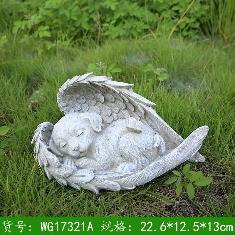 Pet Dog Cat Tombstone Personalized Memorial Stone Resin Statue Creative Angel Dog Cat Ornament Pet Tombstone Memorial Stone