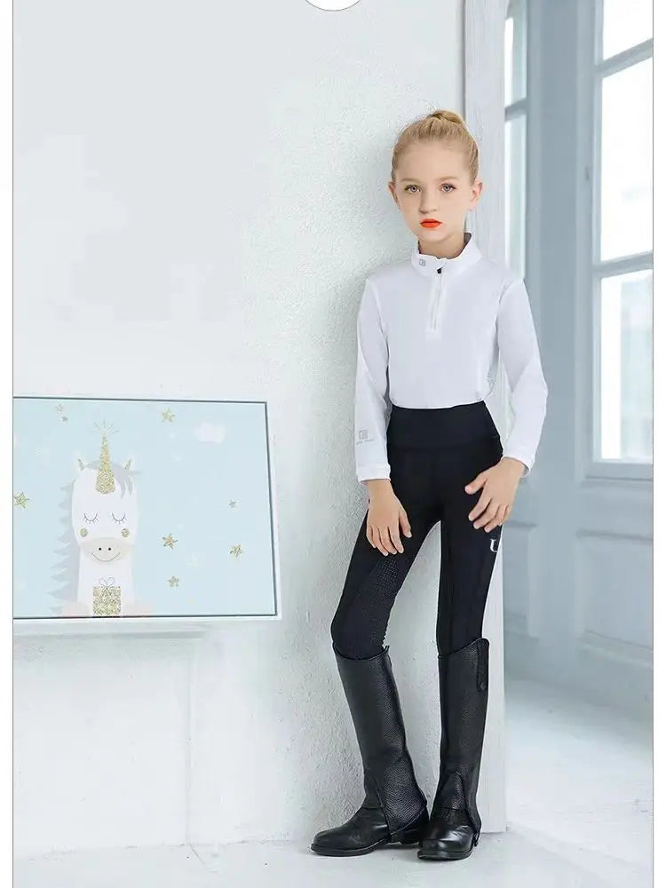 Summer children's equestrian pants high elasticity knitted children's horse riding pants full silicone