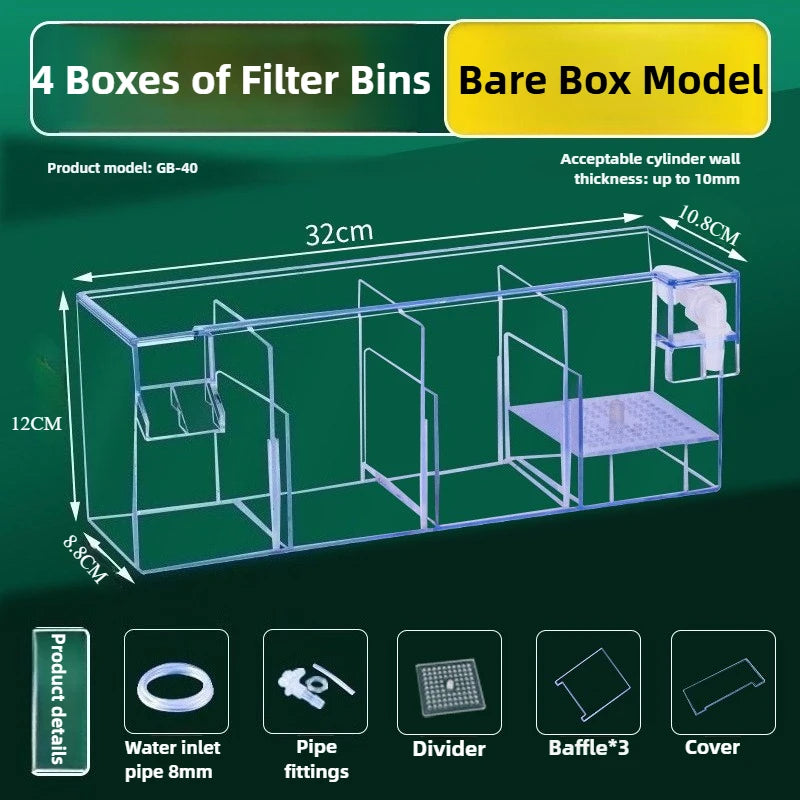 Hang-On Aquarium Filter Box Quiet Water Circulation System Dry-Wet Separation Filter Box for Small medium Fish Tank Turtle Tank