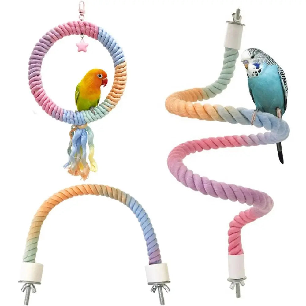 Screw Head Colored Cotton Parrot Pole Sturdy Hanging Clip Parrot Standing Woven Rope Rotating Comfortable Bird Bite Toy Climbing Pet