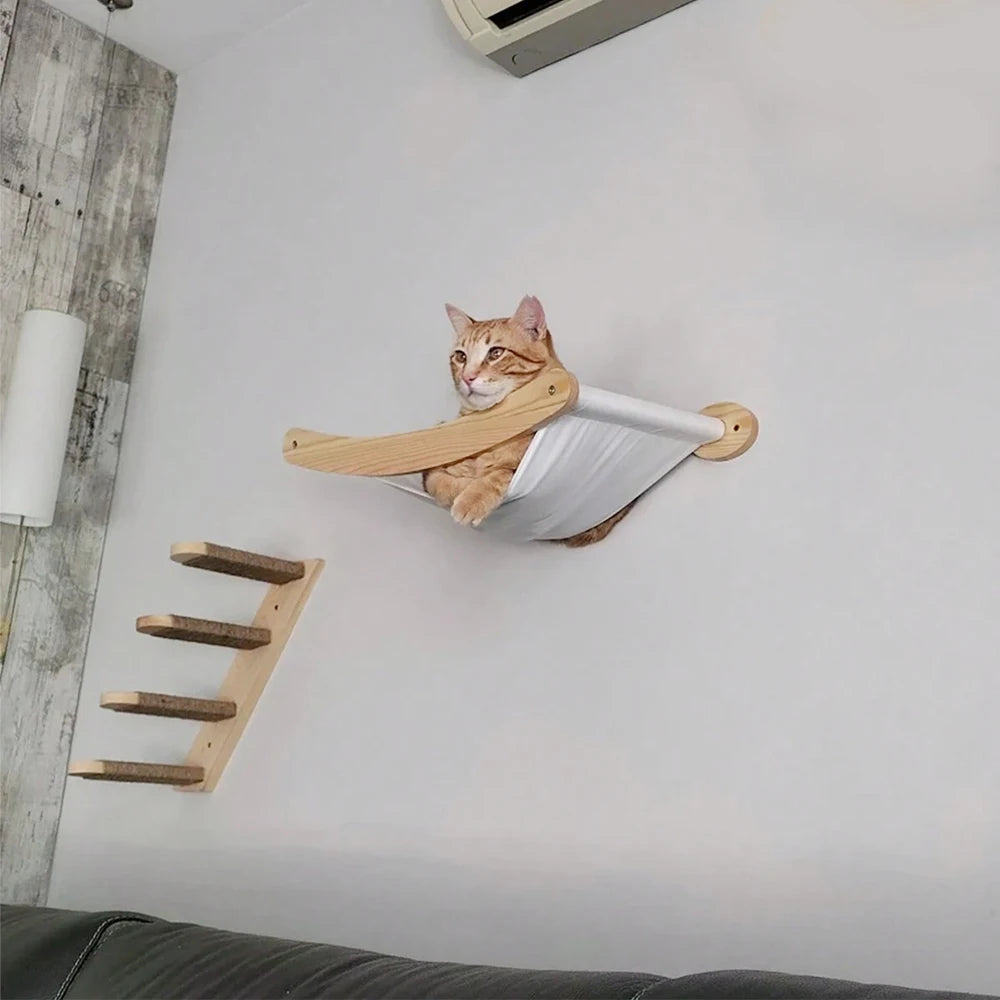 Cat Hammock and Stairway with Sisal Rope Wall Mounted Climbing Shelf Scratching Grinding Claws for Kitten Cats Furniture