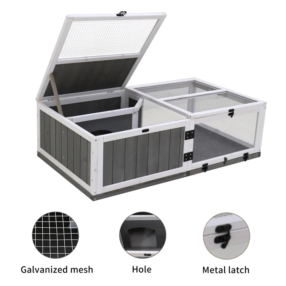 43"Upgrade Waterproof Tray, Activity Tray, Wooden Turtle House Indoor Small Animal Turtle Cage Outdoor Wooden Reptile Cage