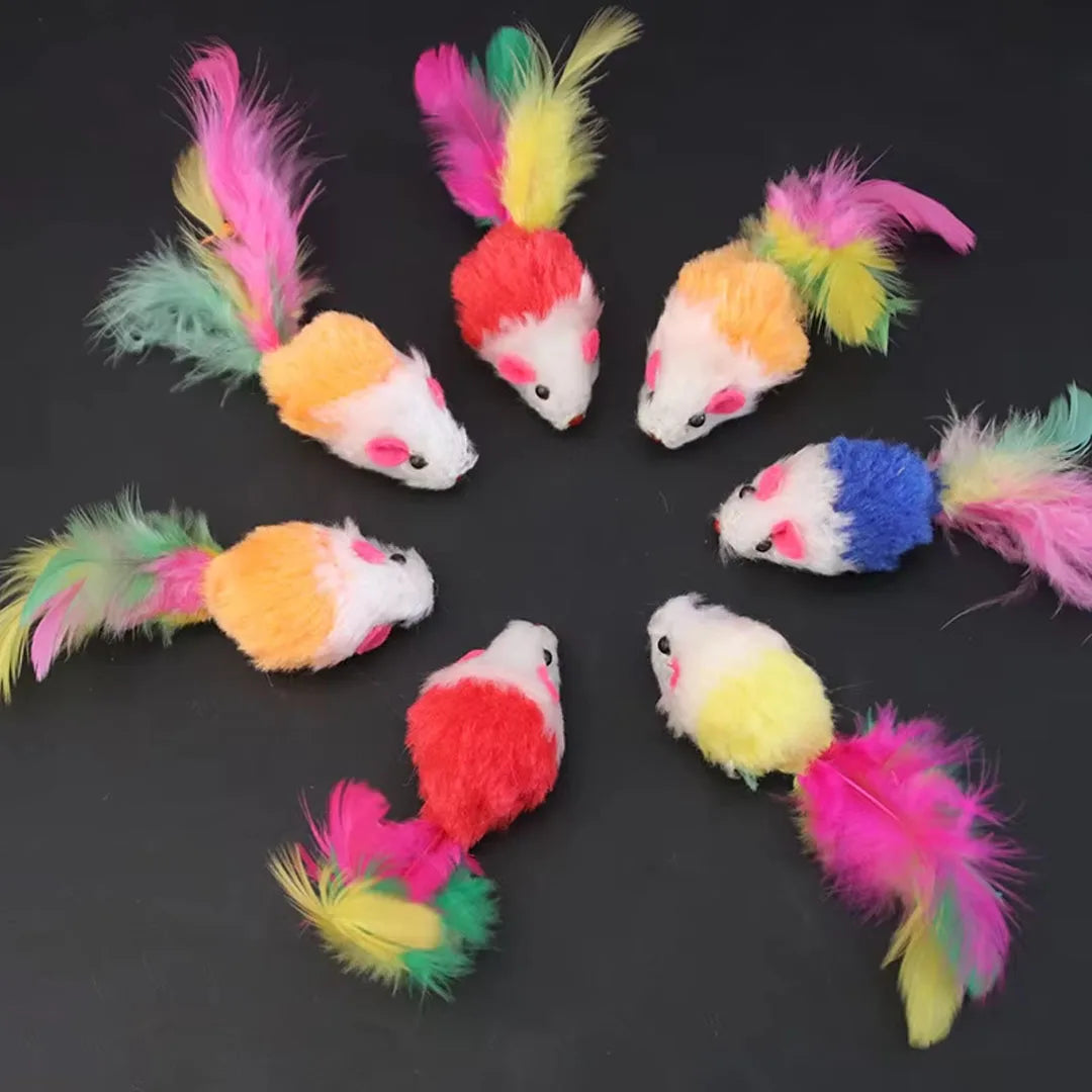New Pet Cat Toys Interactive Cute Soft Fleece False Mouse Colorful Feather Funny Playing Training Toy for Cats Kitten Pet Supplies