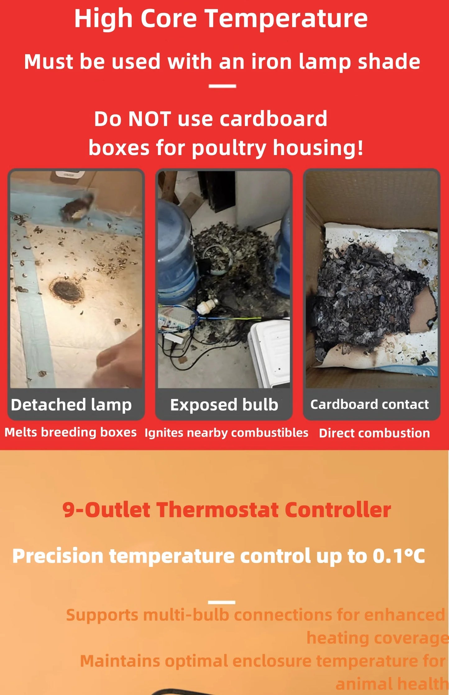 Thermostatic Brooding Heat Lamp for Chicks, Reptile & Farm Animals - Adjustable Heating Bulb