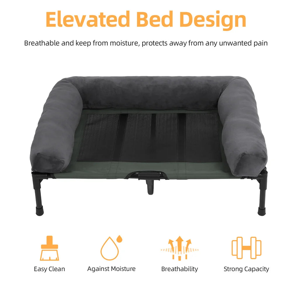 XXL XL Large Dog Bed Outdoor Raised Dog Bed with Cooling Breathable Mat and Soft Plush Mat Pet Puppy Camping Cot for Home Garden Indoor
