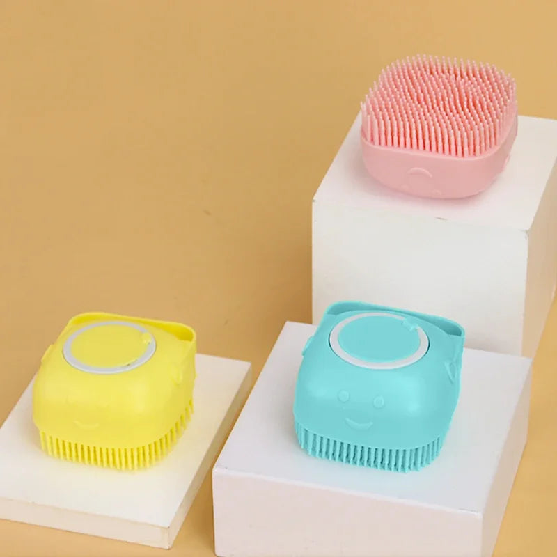 Soft Safety Bathroom Gloves Puppy Dog Cat Bath Massage Gloves Brush Silicone Comb with Shampoo Box Massager Comb Grooming Shower Brush