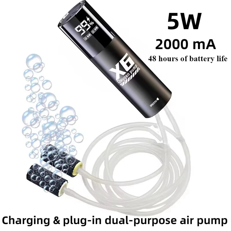 4800mAh Aquarium Oxygen Air Pump Compressor Fish Tank USB Charging Portable Exhaust Ultra Silent Mute Outdoor Fishing Pet