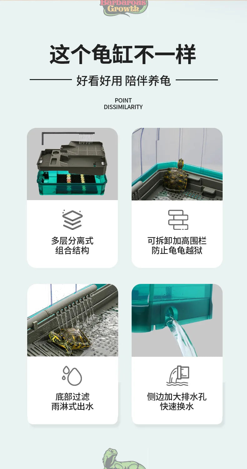 Integrated Turtle Tank Feeding Box Amphibious Tank Cage Plastic Transparent Turtle Tank House Amphibian and Reptile Habitat