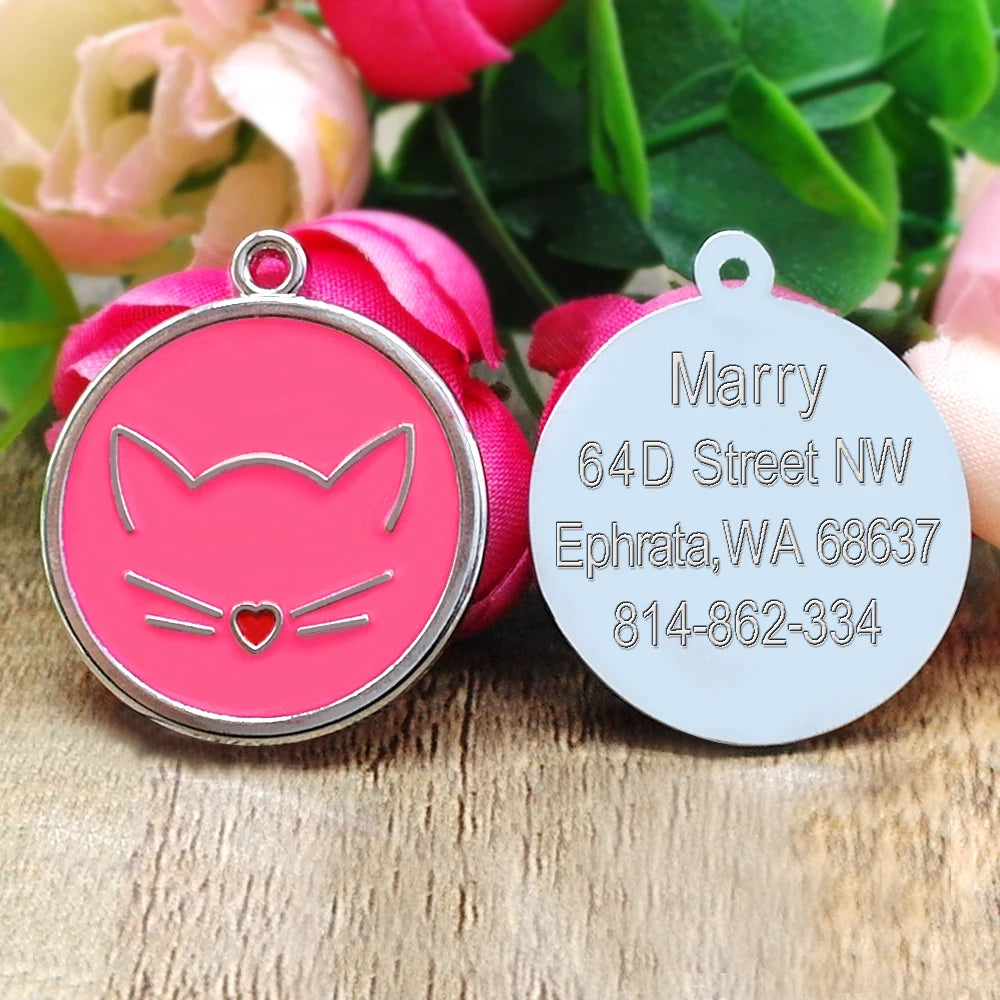 Cute Cat Tag Small Dog ID Tags Free Engraved Name Cats Kitten Name Tag Anti-lost Pet Collar Pendant Fish Shape & Cat Face Tags