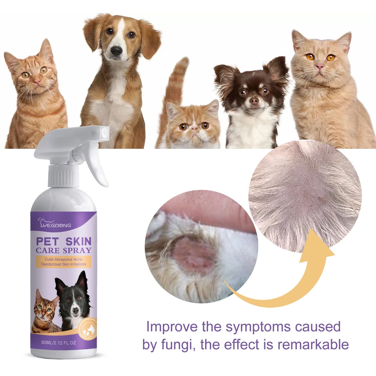 Pet Skin Care Spray Flea Lice Insect Killer Spray For Dog Cat Puppy Kitten Soothe Itching Remove Mites Eliminator 60ml