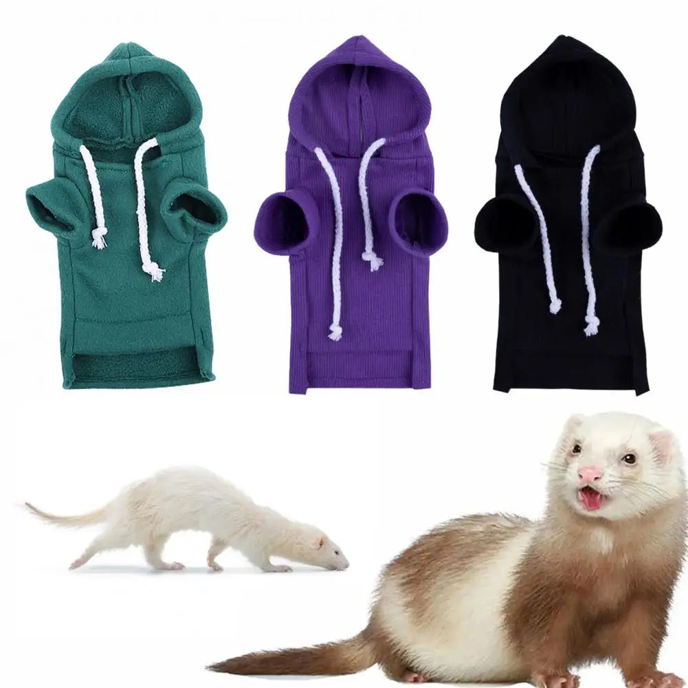 Cute Ferret Hoodie Solid Color Drawstring Hooded Sweatshirt Thick Fluffy Pet Hoodie Foreleg Elastic Hamster Guinea Pig Clothes