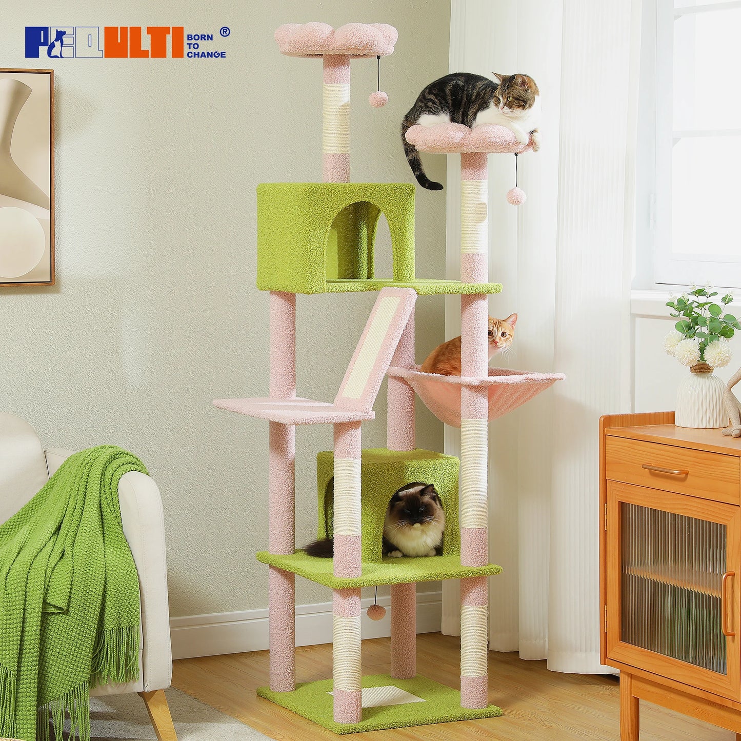Large Cat Tree Tall Cat Tower for Indoor Cats Multi-Level Plush Cat Condo with Scratching Posts Scratching Posts Perches Caves