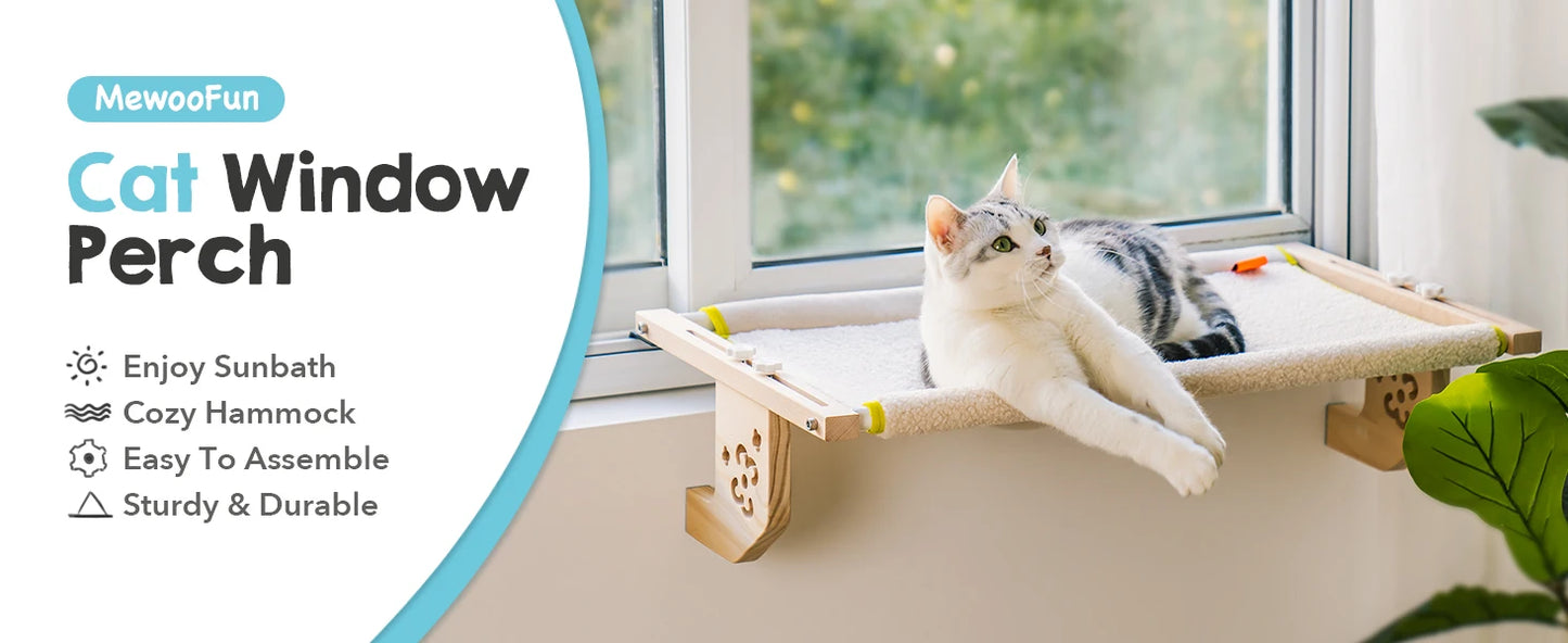 Mewoofun Cat Window Perch Wood Metal Frame Easy to Assemble for Windowsill Bedside Drawer and Cabinet More Beige Chessboard