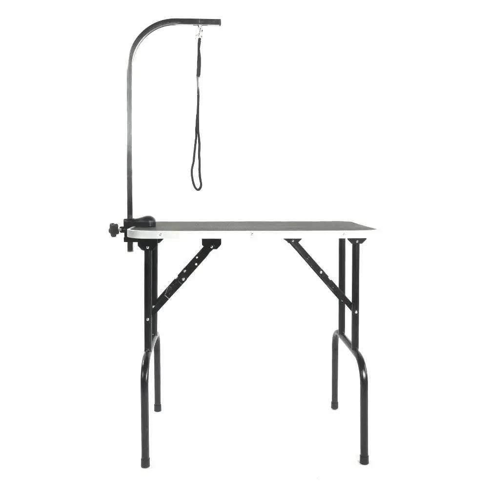 32-Inch Foldable Black Pet Grooming Table with Adjustable Arm for Easy Use