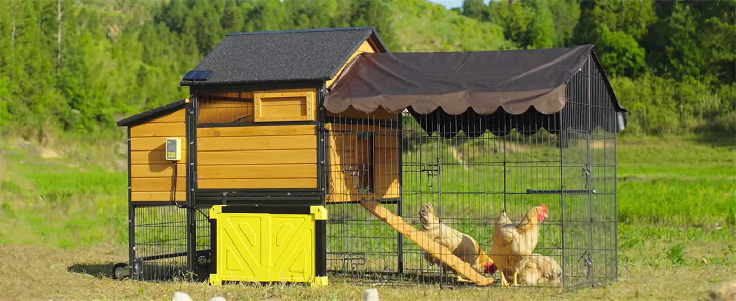 Large Chicken Coop with Metal Frame Mobile Hen House Poultry Cage with Wheels for 4-6 Chickens 85" L