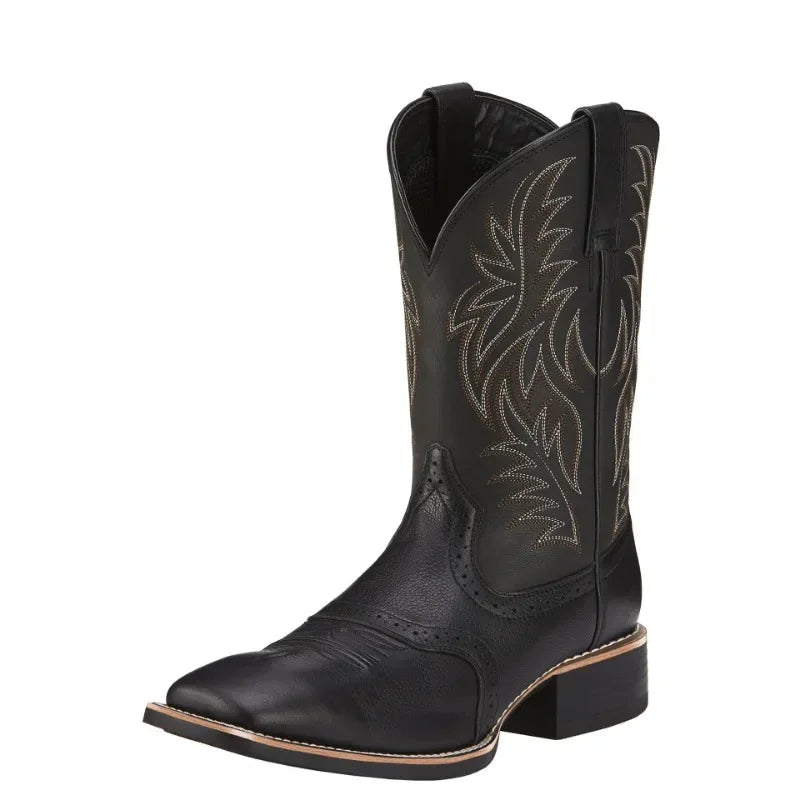 Men High Boots Embroidery Retro Handmade Men's Boots Western Cowboy Boot Pointed Toe Boots Hand Stitching Outdoor Men's Shoes