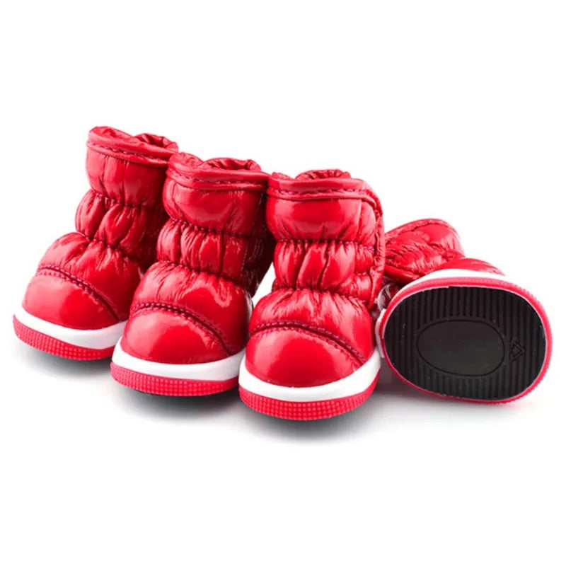 4pcs/sets Winter Dog Shoes Warm Fleece Puppy Pet Shoes Waterproof Dog Snow Boots For Small Dogs Chihuahua Yorkie Teddy Shoes