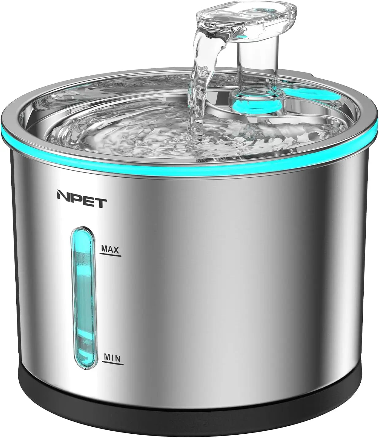 Cat Water Fountain Stainless Steel, 50oz/1.5L Dishwasher Safe Pet Water Fountain with Visible Window Light for Cats