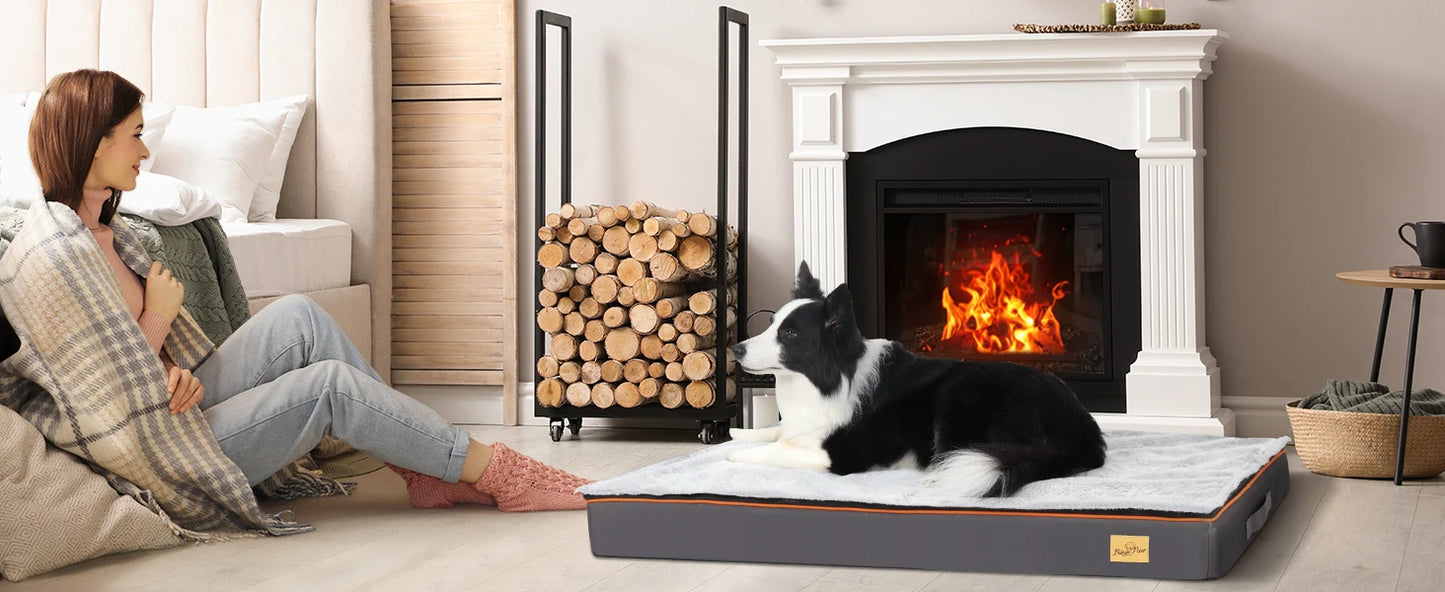 Premium Large Orthopedic Memory Foam Dog Bed Waterproof Pet Jumbo Mattress with Orange Trim Washable Water Resistant