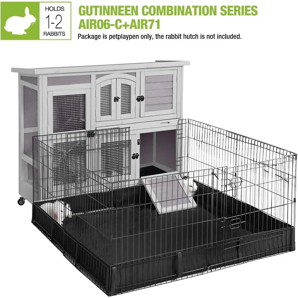 Rabbit Hutch Indoor Outdoor Bunny House Bunny Cage on Wheels with Plastic Tray-47inch