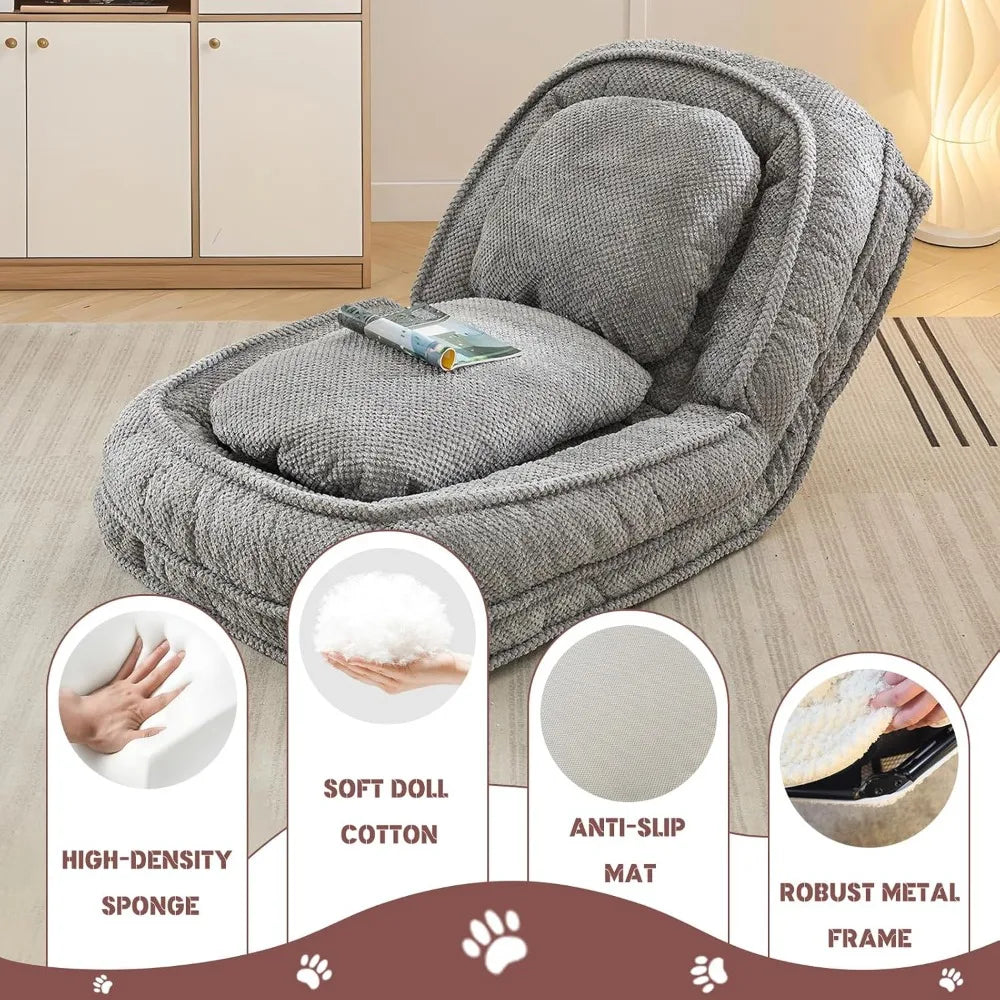 Upholstered Human Dog Bed for Adult & Pets, Convertible Lazy Sofa Bed with 5 Adjustable Position, Comfy Tatami Bean Bag Lounge Chair