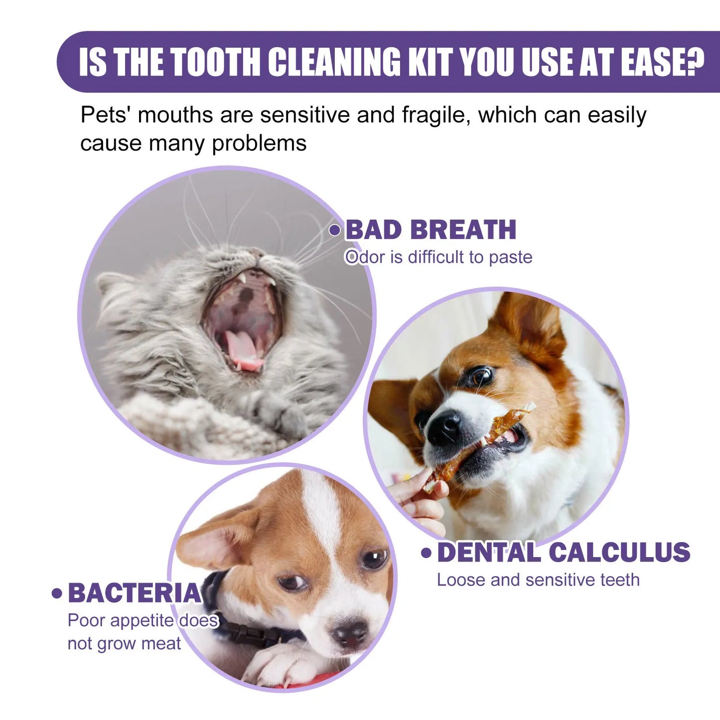 50PCS Cat & Dog Tooth Cleaning Glove Wipes, Pet Gum Care Gentle Tartar Odor Removal, Individually Packaged-Convenient-Lemon Flavor