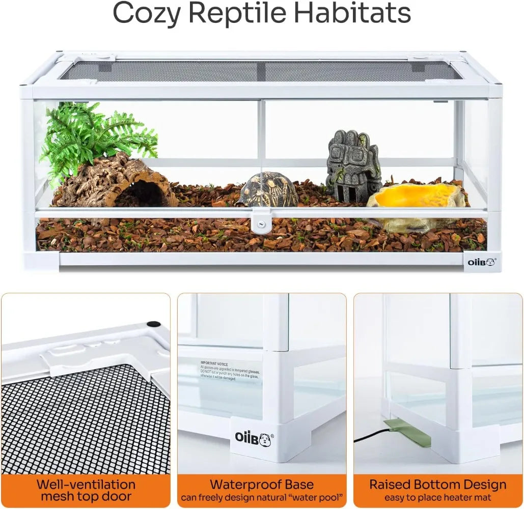 Full Glass Long Tank Reptile Terrarium 20 Gallon Front Opening Terrarium 30" x 12"x 12" for Reptile Pets Gecko Lizard Snake