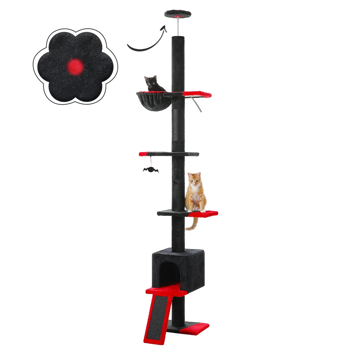 Adjustable Height 210-274CM Cat Tree Floor to Ceiling Tall Cat Climbing Tower with Cozy Condo Hammock Scratching Post Platforms