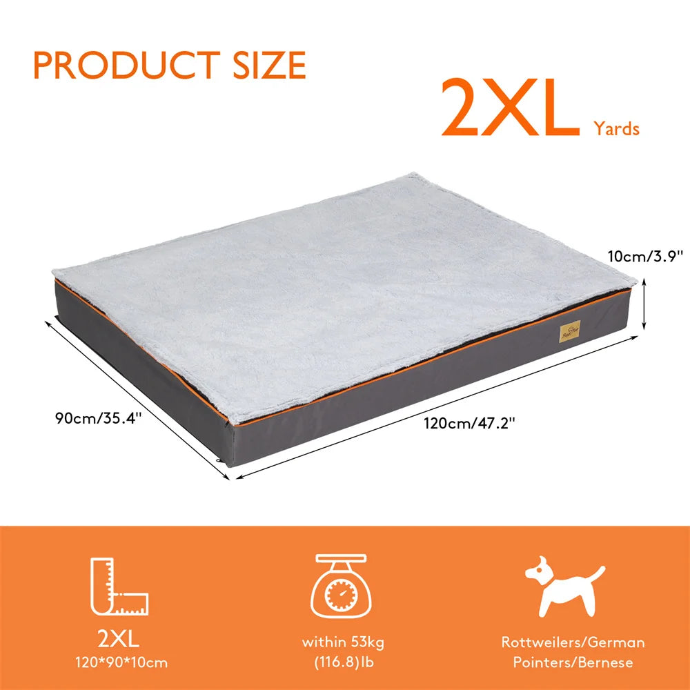 Premium Large Orthopedic Memory Foam Dog Bed Waterproof Pet Jumbo Mattress with Orange Trim Washable Water Resistant
