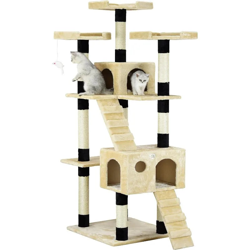 72" Tall Cat Tree Tower with Cat Condos - Large Cat Tree - Tower for Indoor Cats - Play Scratch Hide Climb Activity